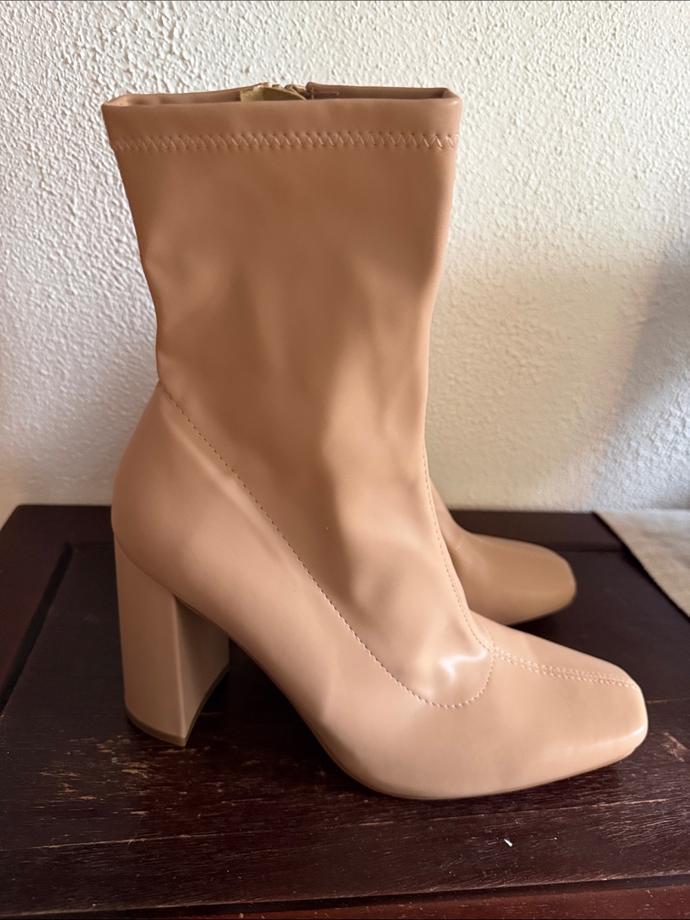 Women's Nude Tan Block Heel Ankle Boots